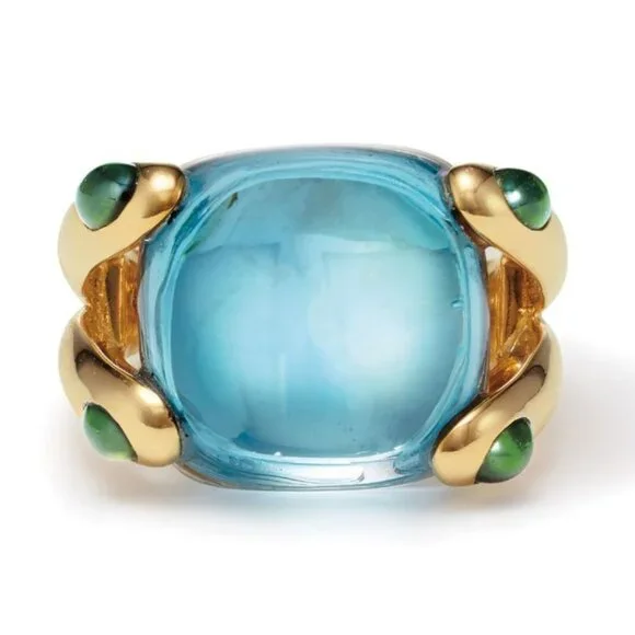 Art Deco Topaz Sapphire Golden Split Shank Ring (Size 7) - Picture 5 of 8